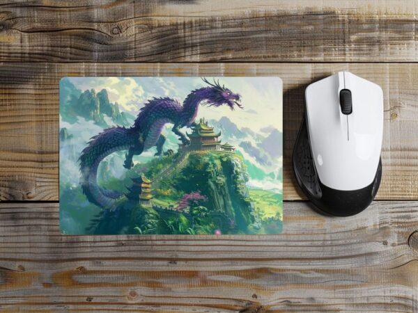 Asian Temple with Purple Guardian Dragon Mousepad