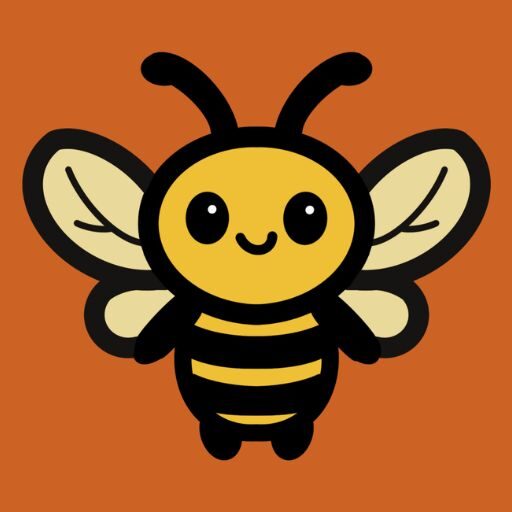 Kawaii bee logo for HoneyDoMaker.com for graphic designs, kawaii characters, seamless patterns, and layered SVGs. (No Words)