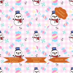 Kawaii Christmas Hand Drawn Seamless Pattern (PNG)
