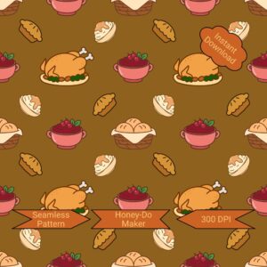 Kawaii Thanksgiving Food Hand Drawn Seamless Pattern (PNG)